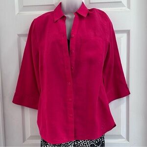 Chico's Vibrant Red Button Front Blouse 3/4 sleeve